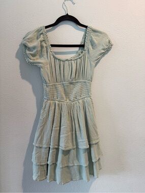 Hollister Sage Green Tiered Short Sleeve Mini Dress